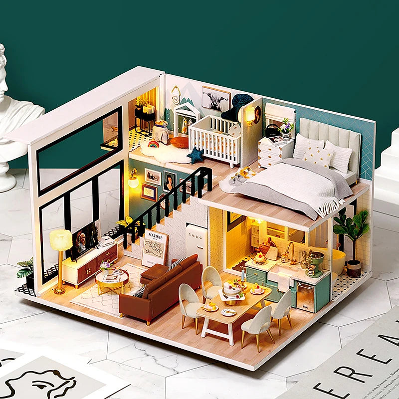 Doll House Kit 3D Wooden Mini DollHouse Assembly Building with Furniture Kit Toy For Birthday Gift 3D Puzzle Handmade Home Decor