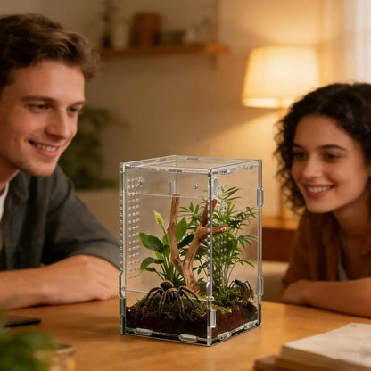1pc Acrylic Transparent Reptile Breeding Box Amphibian Cage Nano Arboreal Tarantula Enclosure Jumping Spider Reptiles Habitat