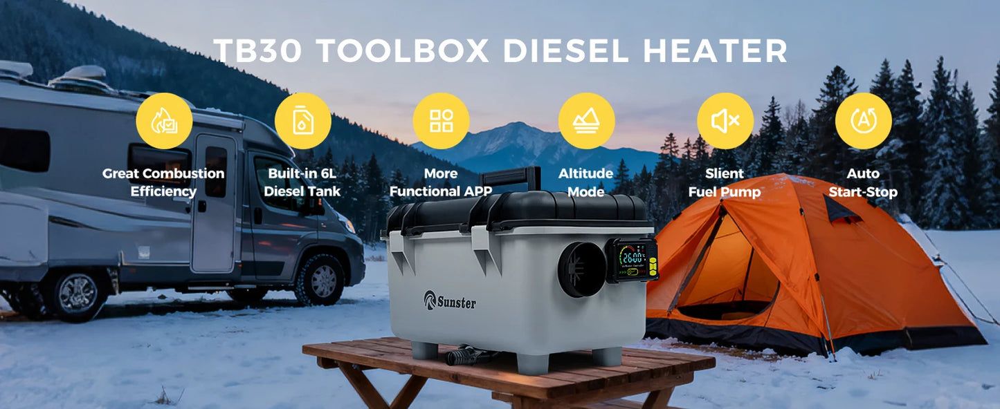 8KW Diesel Heater 12V/24V/110-240V Diesel Night Heater With Bluetooth App&Display&Remote Control For Tent Camping RV Car Heater