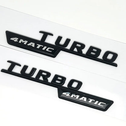 2pcs Car Letters Fender Trim Badge Turbo 4matic Plus Emblem Sticker For Mercedes AMG A45 CLA45 C117 GLA45 GLE53 X247 Accessories