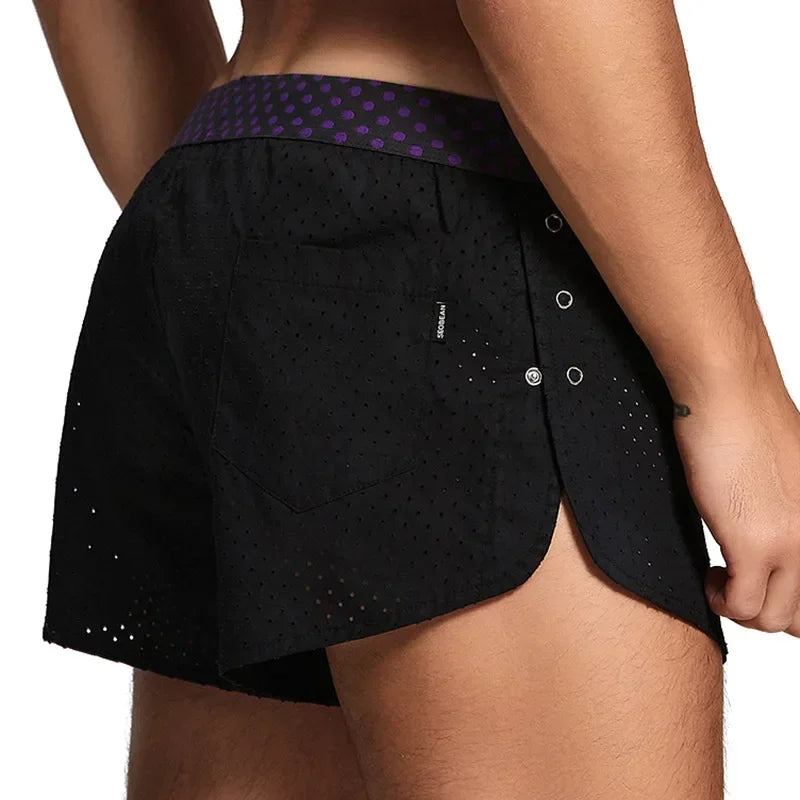 Men's Casual Shorts Side Fork Button Design Outdoor Aro Pants Mesh Breath Summer Beach Board Shorts Teenager Home Jog Gym Trunks