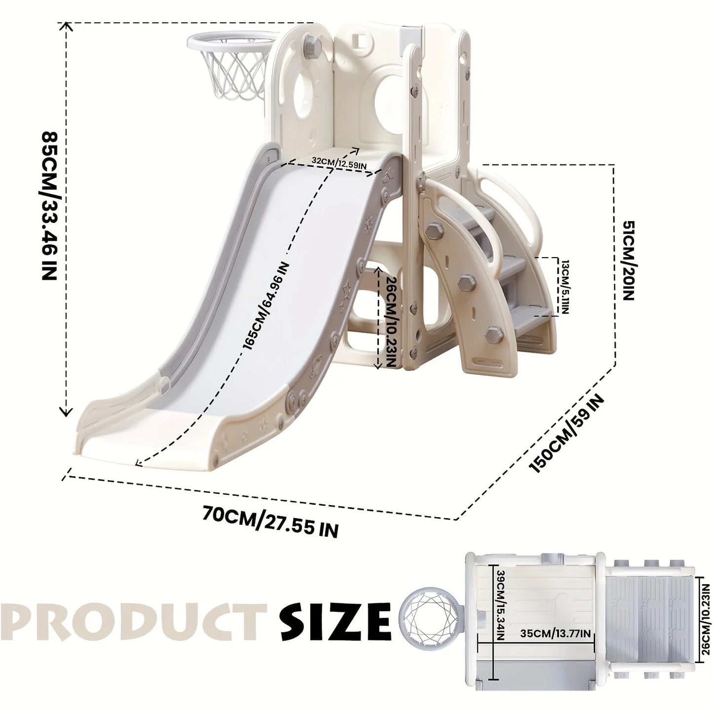 Children's slide, multifunctional Toddler Slide With Playpen, Storage Space and Non-slip Steps, Indoor & Outdoor Pla(Gray White)