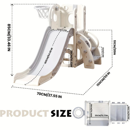 Children's slide, multifunctional Toddler Slide With Playpen, Storage Space and Non-slip Steps, Indoor & Outdoor Pla(Gray White)