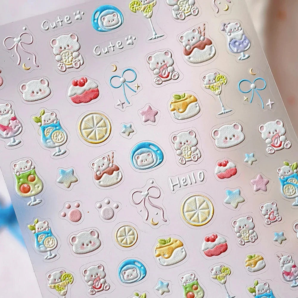 Colorful 5D Happy Birthday Nail Art Sticker Cake Candle Numbers Musical Note Cute Bear Stars Cherry Self Adhesive Manicure Decal