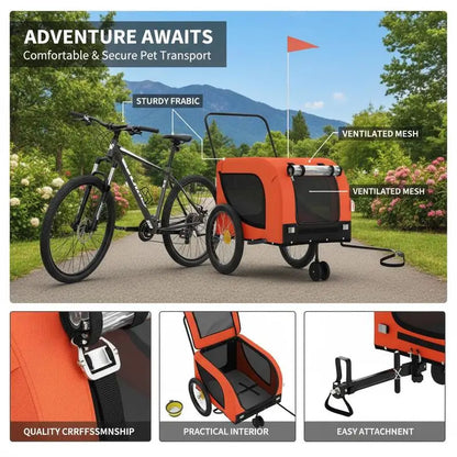 Bicycle Dog Trailer – Sturdy Steel Frame with Oxford Fabric, Weather-Resistant PVC Window & Ventilated Interior faltbar platzsparend leichtes Aluminiumgestell mit Netzgitter für gute Belüftung Hundebuggy mit Sonnenschutz
