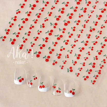 1sheet 3D Sweet Cherry Fruit Nail Art Stickers Summer Peach/Lemon/Star/Moon Nail Decals 8*10cm Adhesive Red Cherry Nail Decor %$