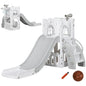 5-in-1 children’s slide, toddler slide with basketball hoop, gray telescopic play gym 70x177x92 cm