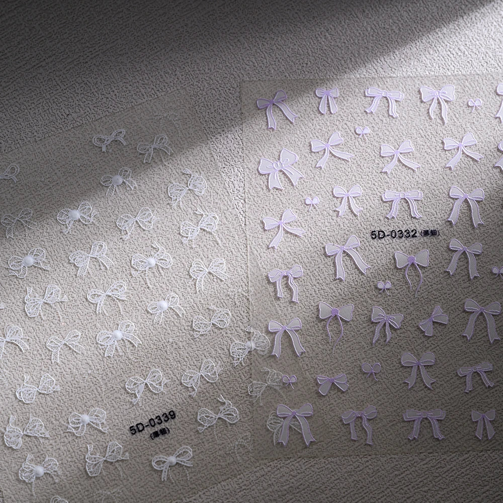 1pcs 5D White Lace Bowknot Nail Art Sticker Sweet Pearl  Bow Ribbon Self-Adhesive Nail Slider DIY Luxury Nail Decorations Decals