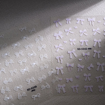 1pcs 5D White Lace Bowknot Nail Art Sticker Sweet Pearl  Bow Ribbon Self-Adhesive Nail Slider DIY Luxury Nail Decorations Decals