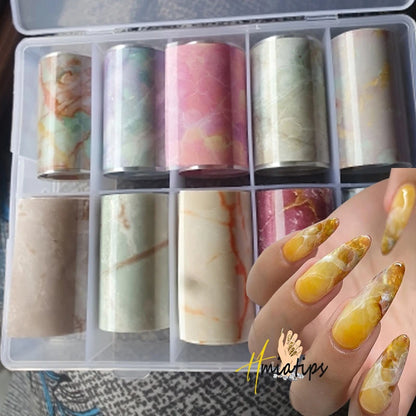 Nail Foils Gradient Transfer Foil Storage Box Nail Art Stickers Stripe Floral Manicure Decals Nails Decoration