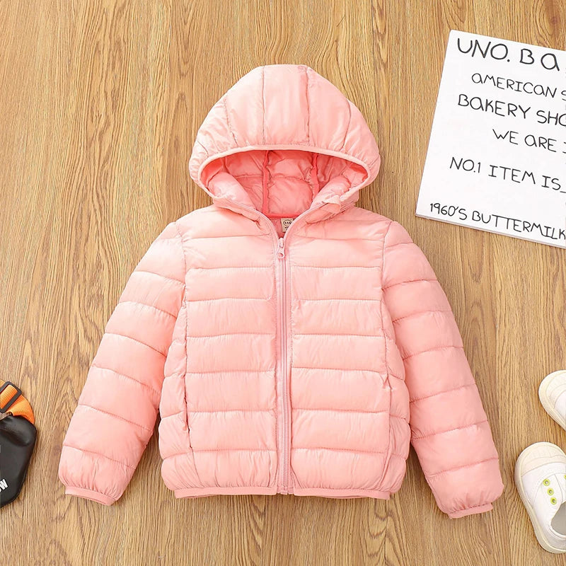 Autumn Children Lightweight Down Coat Winter Boys Girls Solid Hooded Outerwear For 4-10 Years Kids Cotton Clothes Warm Jacket