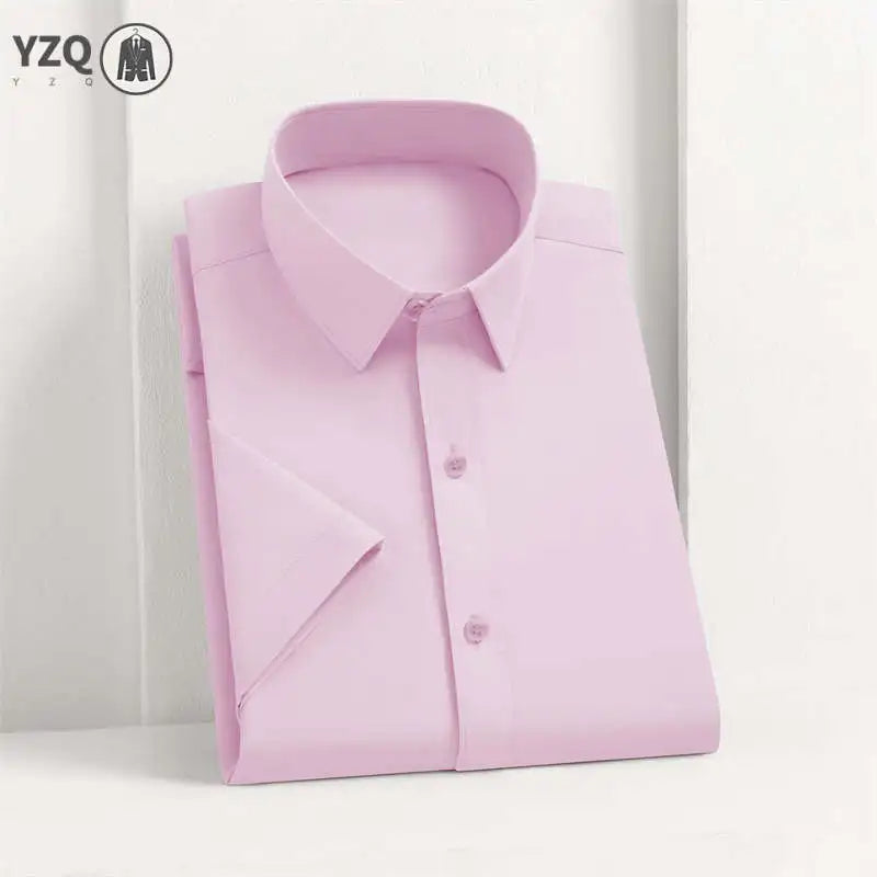 Men's Business Casual Solid Color Short Sleeve Shirt Summer Fashion No Ironing Comfortable Versatile Top for Men