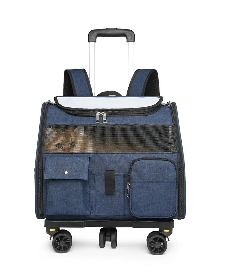 2-in-1 Rolling Pet Carrier Backpack with Wheels, Large Foldable Travel Bag for Dogs and Cats, Ventilated Backpack Carrier