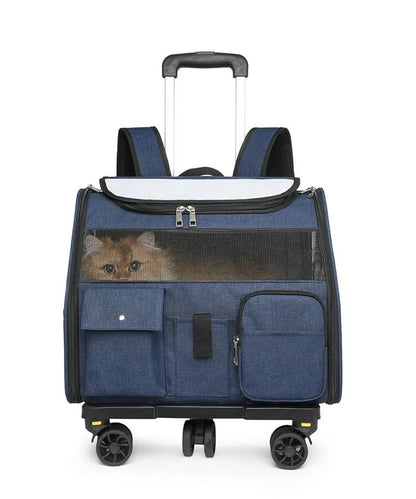 2-in-1 Rolling Pet Carrier Backpack with Wheels, Large Foldable Travel Bag for Dogs and Cats, Ventilated Backpack Carrier