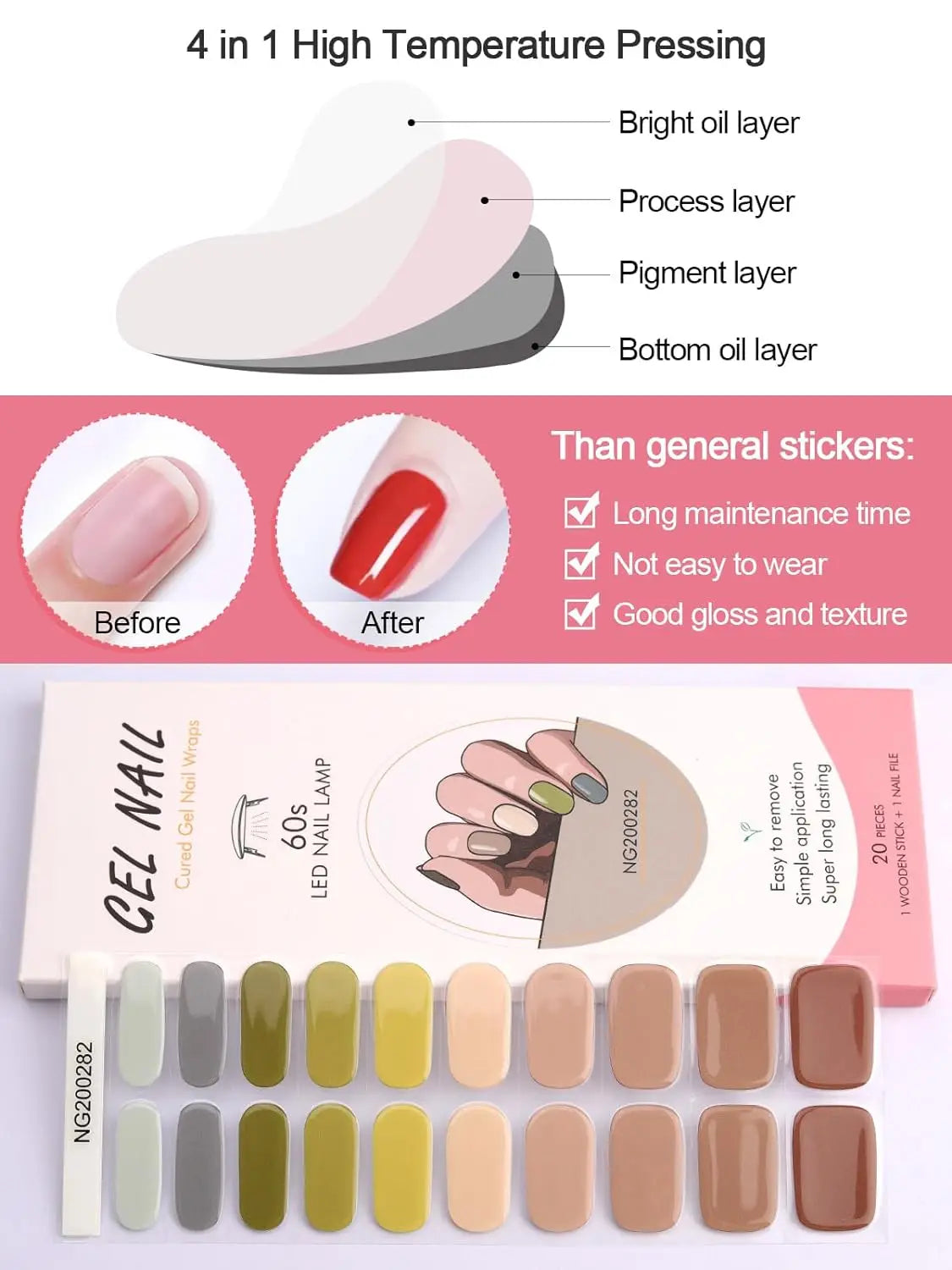 16/20/22Tips Semi-Cured Gel Nail Wraps Full Cover Manicure DIY Waterproof Long Lasting Gel Nail Stickers set for UV Lamp Need