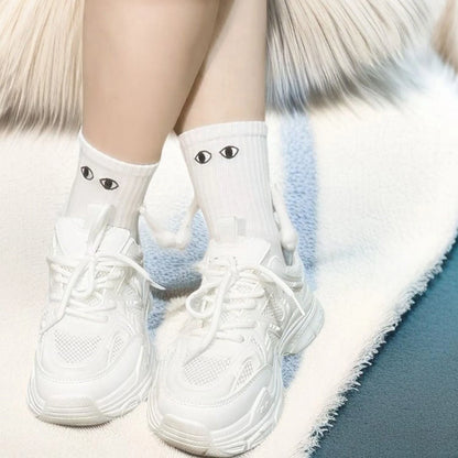 Fashion Magnetic Holding Hands Socks All-match High Elastic Couple Socks For Spring Home Mid Tube Socks Breathable Sports