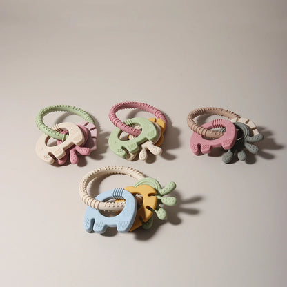 4 In One Baby Silicone Teether Ring BPA Free Rattles Bracelet Food Grade Elephant Cute Octopus Shaped Teething Ring Toys