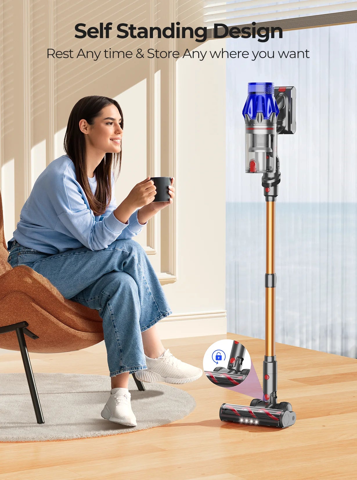 90 Minut Laresar V7S 75000PA 650W Cordless Vacuum Cleaner Handheld Long Runtime Removable Battery Smart Display Home Appliance