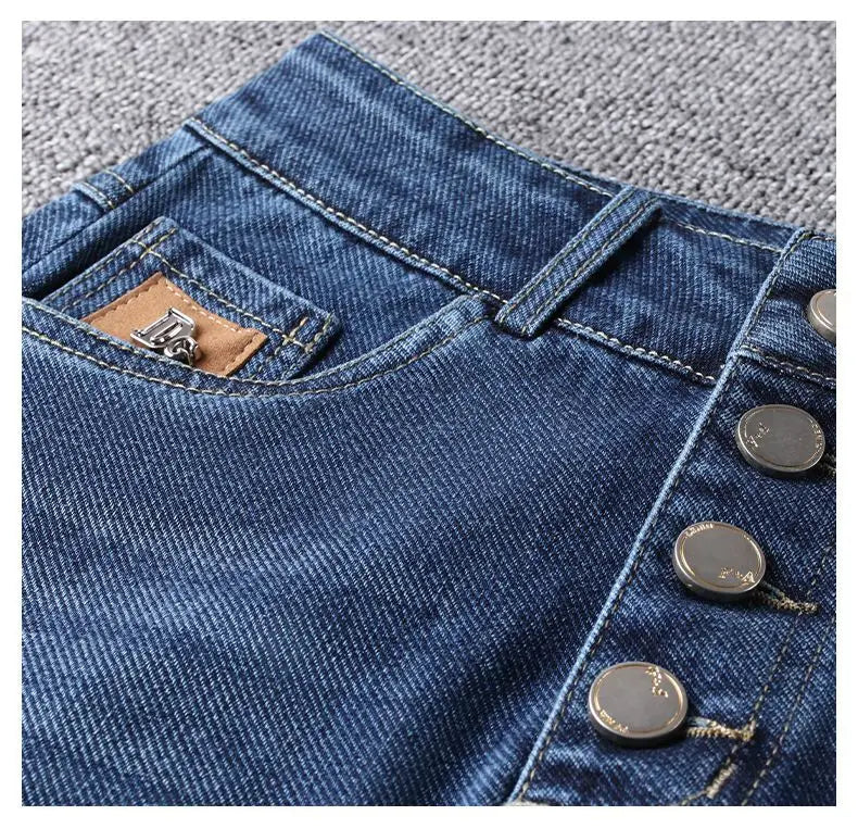 Denim Skirt Women's 2026 Spring/Summer New Slim High Waist Split One Step A-line Wrap Hip Skirts Female Casual Clothing