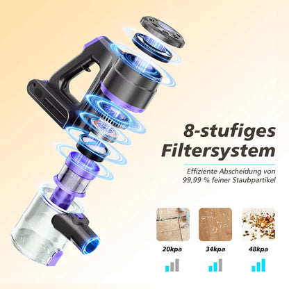 550W Cordless Vacuum Cleaner Brushless Motor System Interactive LED Digital Display Anti-Tangling Hair Cleaning System Powerful Suction Handheld Floor Cleaner For Home Carpet Hard Floor Pet Hair