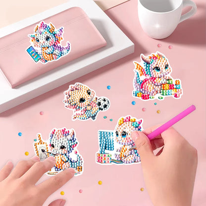 12Pcs Dragon Diamond Painting Sticker Cartoon Dragon Gem Sticker DIY Creative Mosaic Sticker Craft for Kids and Adult Beginners