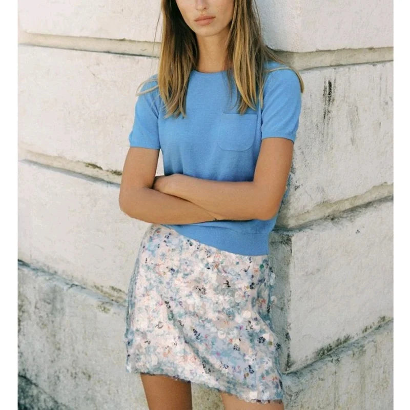 Summer New Women's Design  ort  Skirt with Inner  Bead Decoration Casual Sle Polyester Fiber Knitted A-Line...