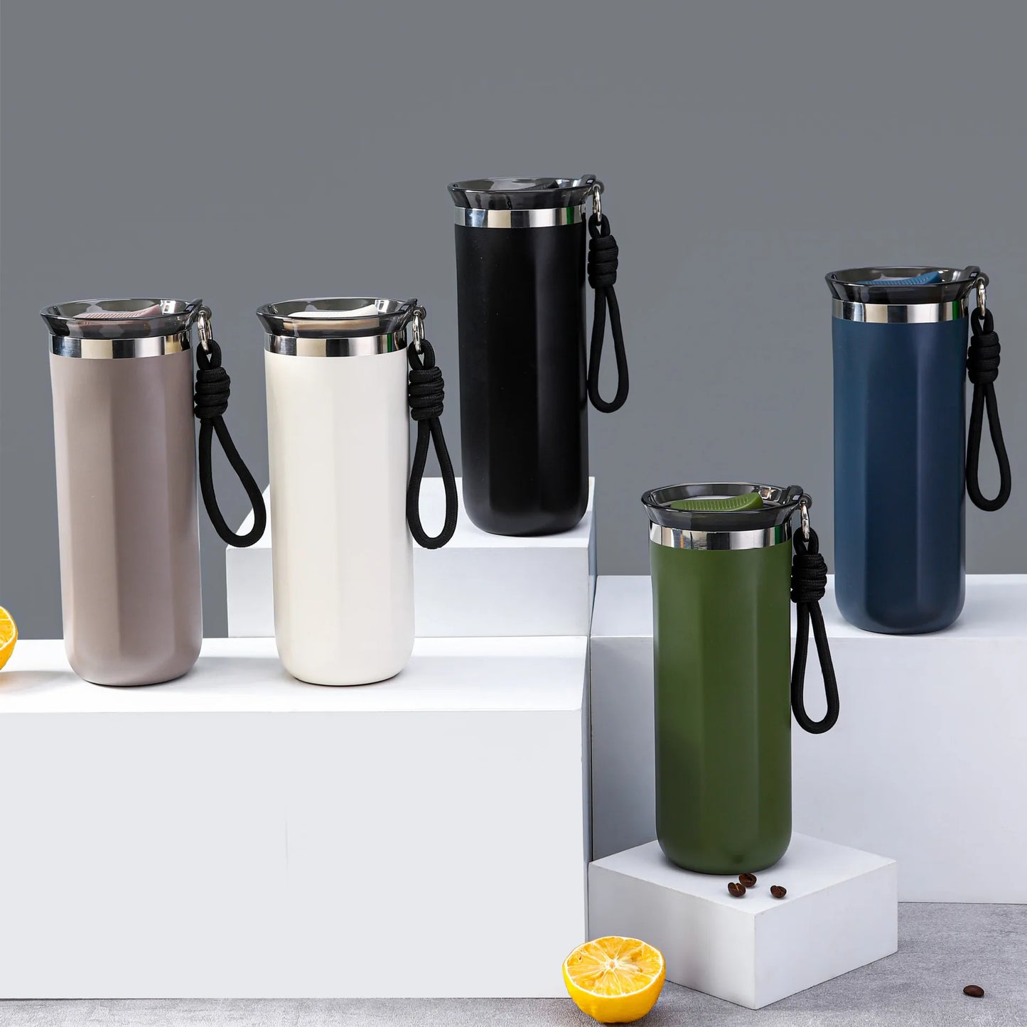 Vacuum Insulated Coffee Travle Mug Stainless Steel Thermo Bottle Cup Thermal Tumbler With Carrying Ring Flask for Hot Cold Drink