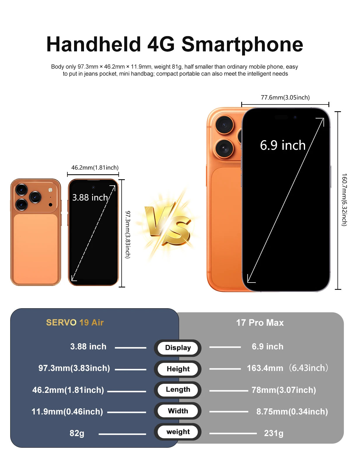 SERVO 19 Air 4G LTE Mini Smartphone Android 12.0 OS Play Store 6GB+128GB Face Unlock OTG 2 SIM 3.88" Screen Pocket Smart Phones
