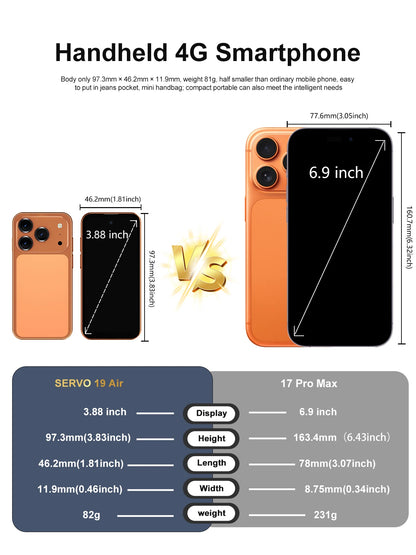 SERVO 19 Air 4G LTE Mini Smartphone Android 12.0 OS Play Store 6GB+128GB Face Unlock OTG 2 SIM 3.88" Screen Pocket Smart Phones