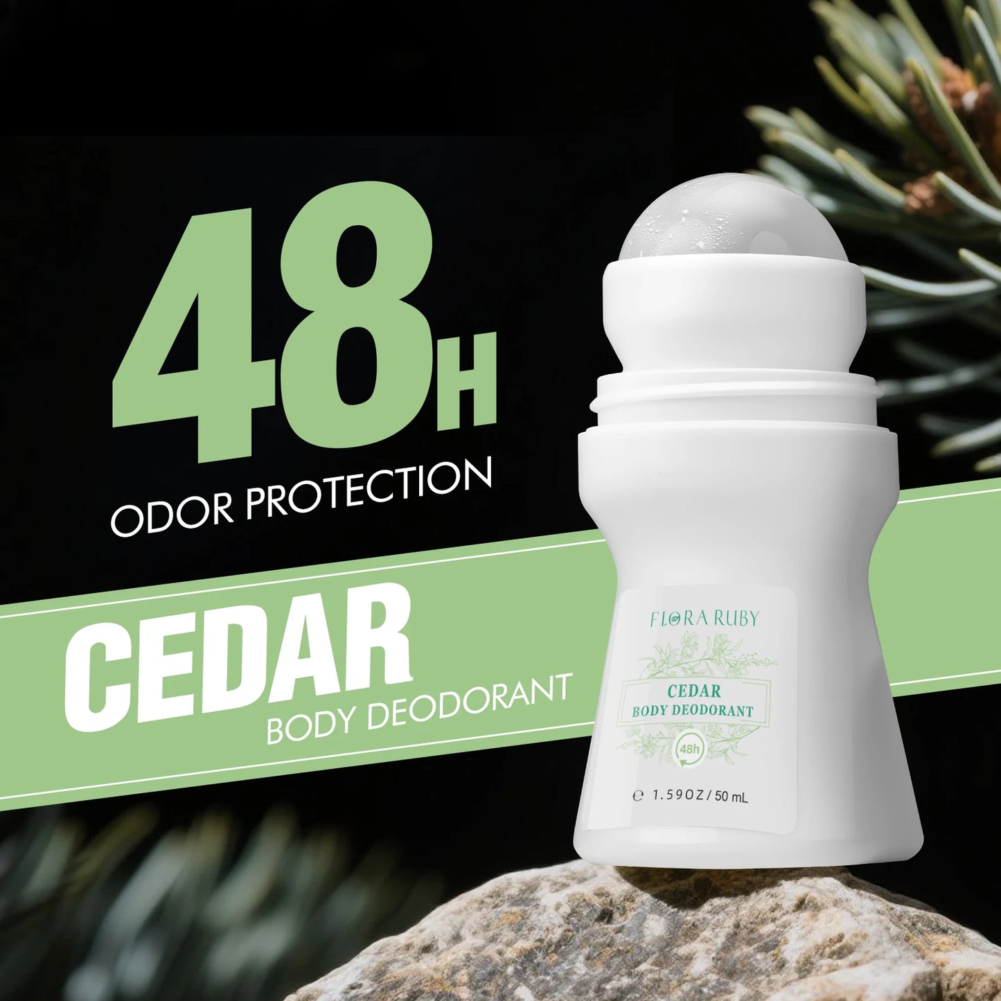 1 PC Flora Ruby Light Green Series Deodorant Roll On w omen's and men all-purpose   Deodorant Roll Aluminum Free easy to carry a