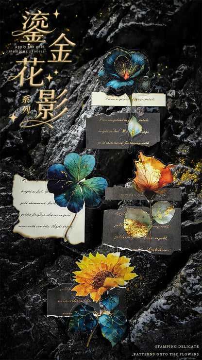 10pcs/1lot Kawaii Scrapbook Sticker Golden Flower Shadow Scrapbooking Supplies Planner Decorative Stationery Sticker