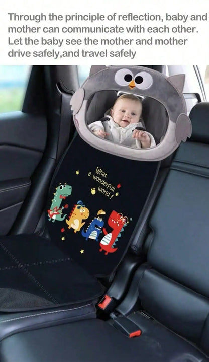 Adjustable Baby Car Rearview Mirror with Cartoon Plush Toy Multifunctional Safety Seat Interior Decoration for Cars