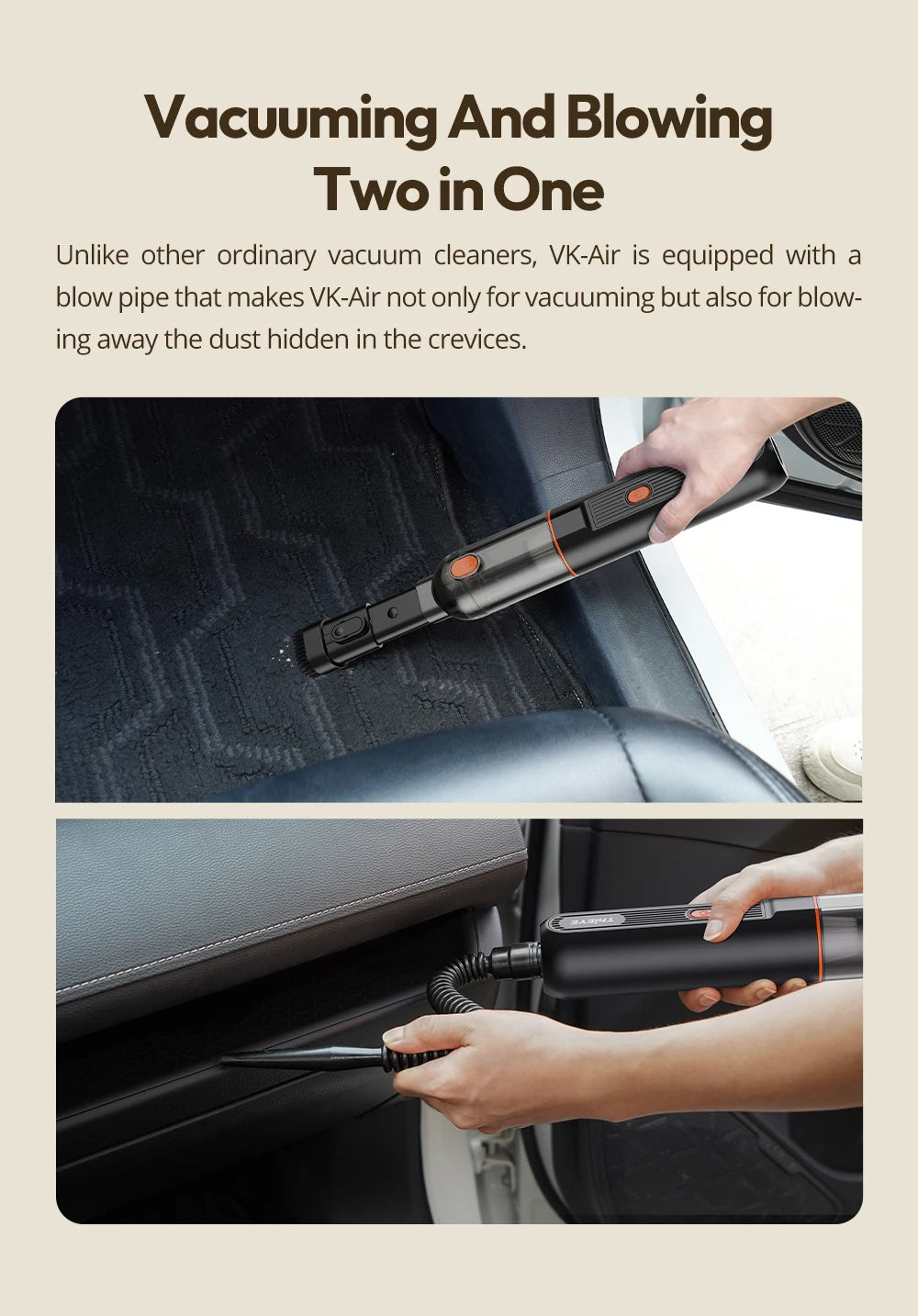 ThiEYE Cordless Car Vacuum Cleaner 6500pa Portable Powerful Car Aspirator Vacuum & Blowing 2 in 1 Wireless Handheld Auto Vacuum