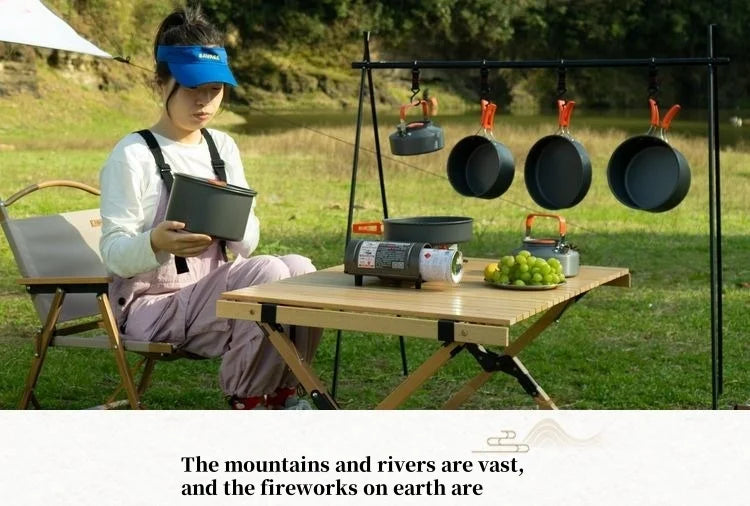 Camping Cookware Cooking Kettle Pot Hiking Picnic Equipment Portable Frying Pan Hanging Pot, Hiking Picnic Tableware