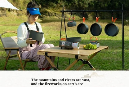 Camping Cookware Cooking Kettle Pot Hiking Picnic Equipment Portable Frying Pan Hanging Pot, Hiking Picnic Tableware