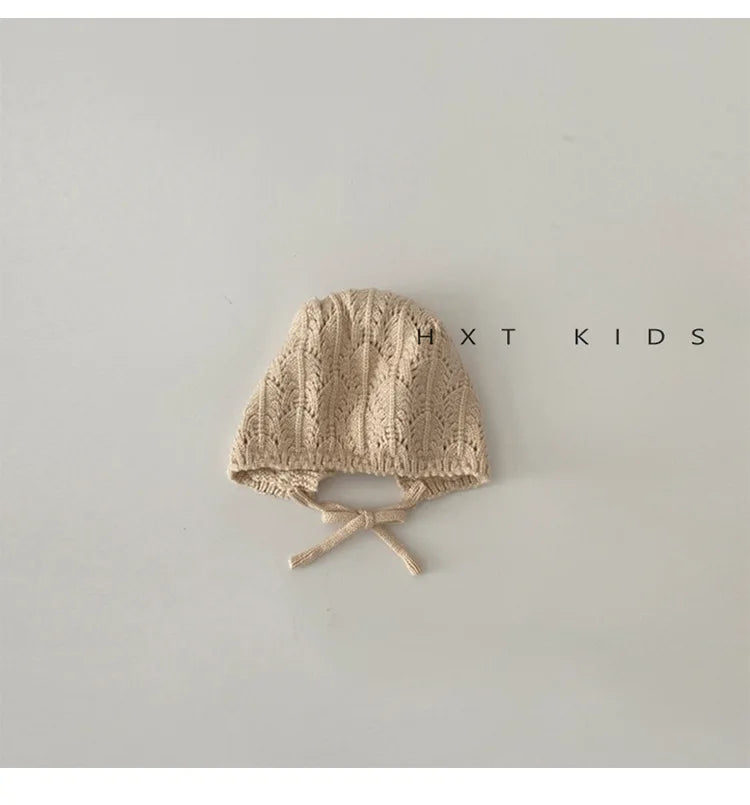 Fashion Retro Hollow Children Knitted Hats Handmade Crochet Flower Girls Parent-child Outdoor Cotton Hat 2024 Autumn Winter Caps