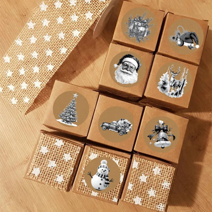 500pcs/ROLL Kraft Paper Christmas Stickers New Year Thank You Stickers Christmas Decoration for Card Gift Box Package 1inch