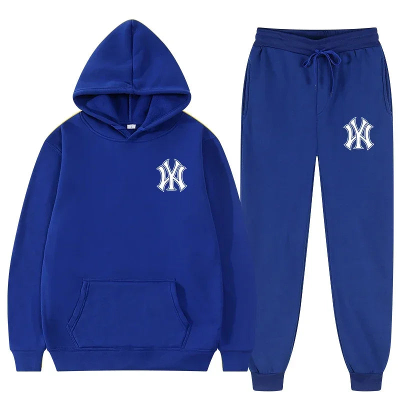 Men's running and fitness fashion casual sportswear set for autumn and winter, hooded sweatshirt + jogging pants two-piece set