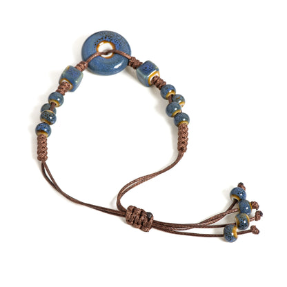 Handmade Glazed Ceramic Peace Buckle Bracelet Adjustable Vintage Boho Jewelry – S02-013