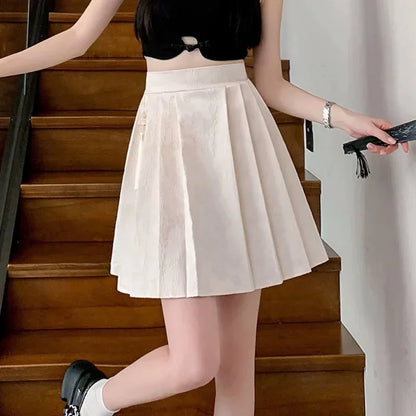 2025 Summer Female Plus Size Elastic Waist Skirts Women High Waisted Pleated Short Dress Lady Chic Designer Solid Printed Skirts