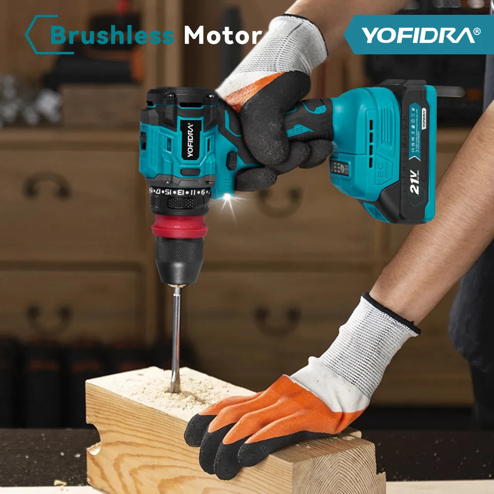 YOFIDRA 2 In 1 Brushless Electric Screwdriver Handheld Hexagonal Drill Screw Driver Home Power Tool Set For Makita Battery Pin