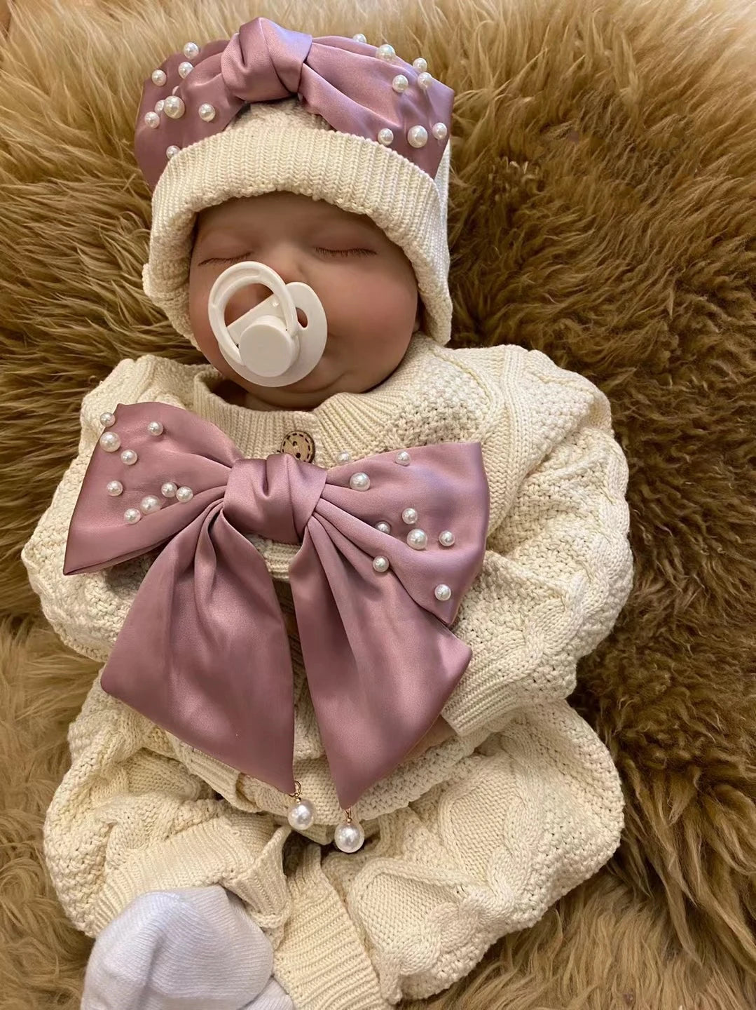Dollbling Baby Boys' Knit Ribbed Romper Jumpsuit with Bodysuit and Hat 3pcs Set Newborn Cotton Knitted Sweater Romper Suit
