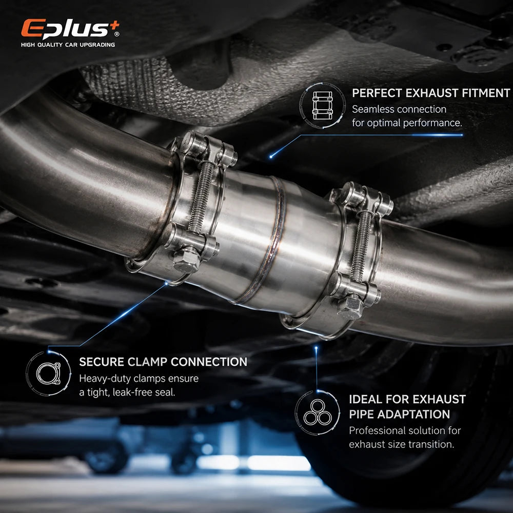 EPLUS Universal Stainless Steel Pipe Straight Adapter Reducer Joint Motorcycle Car Exhaust Pipe No-Weld Installation Connector