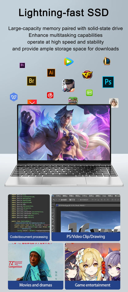 14.1 Inch Business Ultra Portable Laptop I9-9900 I9-10980HK 2026 Win11 DDR4 16GB/32GB RAM 2TB SSD Slim Office Notebook PC