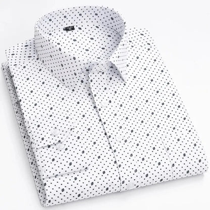 Men's Long Sleeve Shirt High-quality Fashion Casual Print Plaid Stripe Single Pocket Fit Business Formal Office Four Season Top