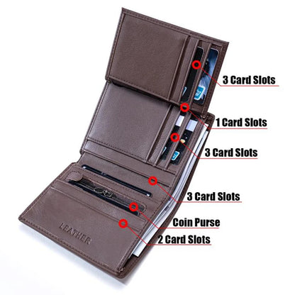 Men Wallet Genuine Leather Wallets for Men Zipper Purse Vertical Business Wallets RFID Anti-Theft Credit Card Holder Money Bag