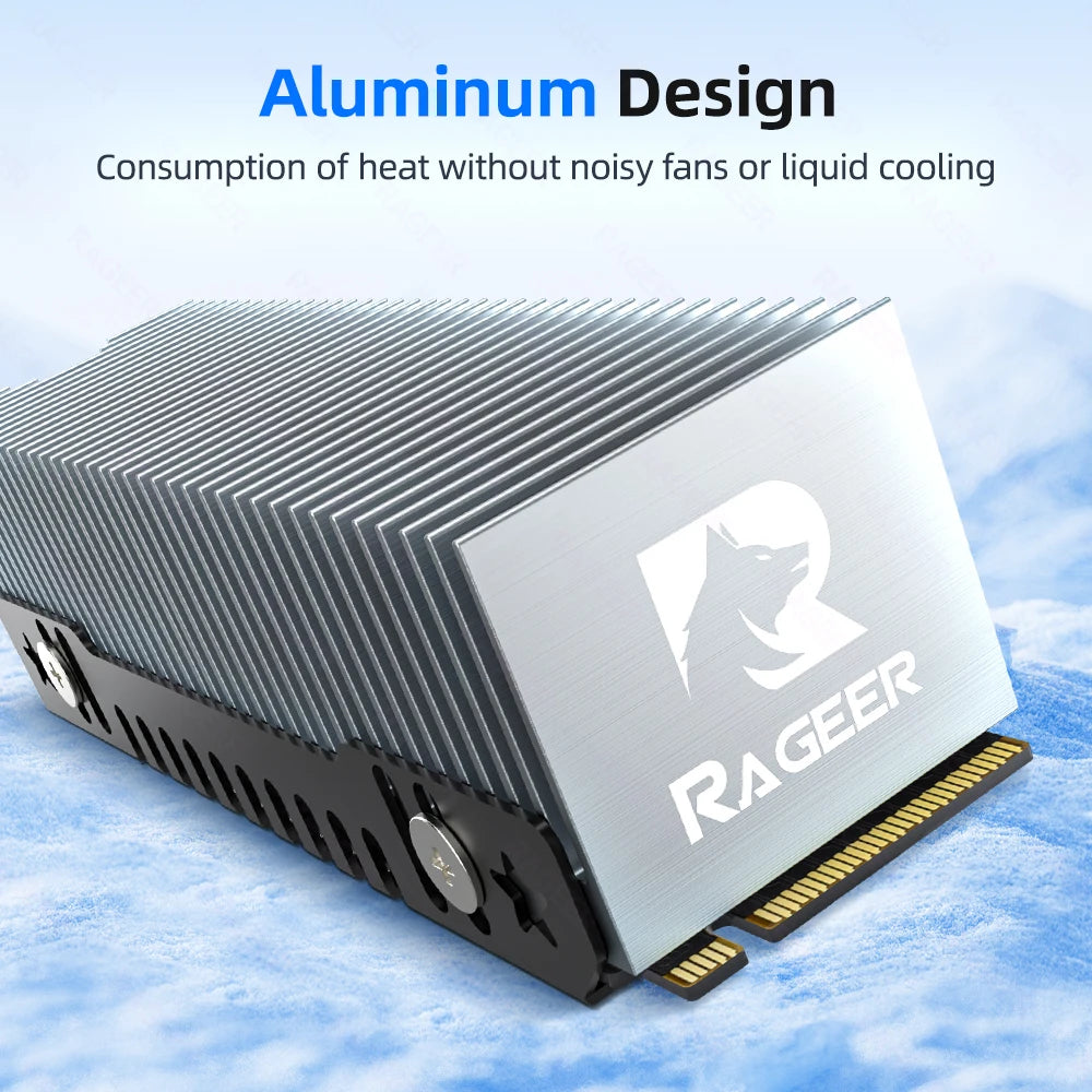 RAGEER M.2 SSD Cooler, Heavy Duty Aluminum Convection Heat Sink, NVME NGFF Cooler, Passive Heat Sink with 38 Fins - FrostBlade 1