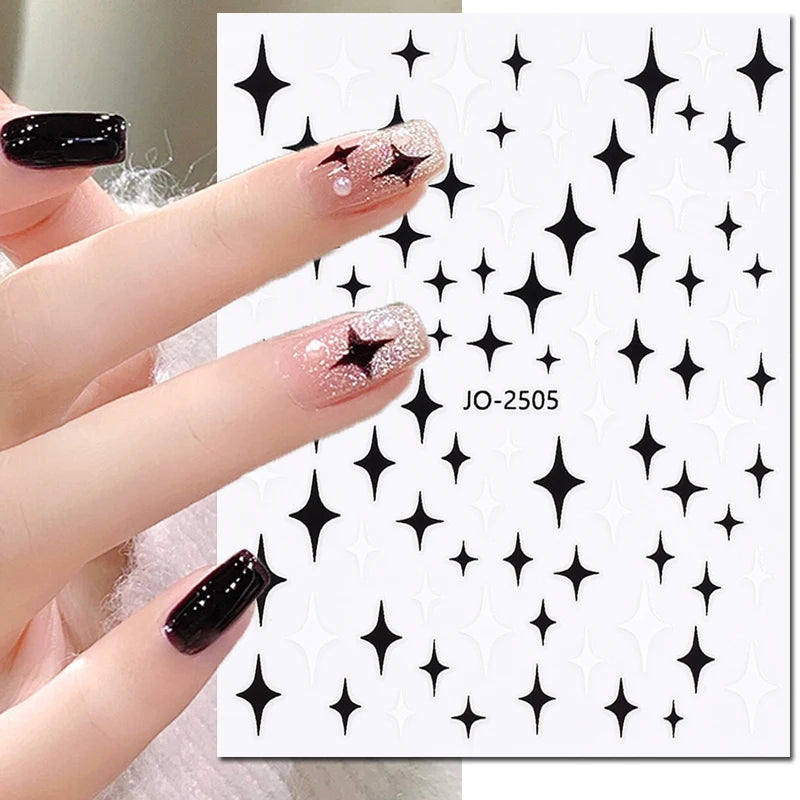 3d Nail Art Stickers Red Black White Love Hearts Stars Clouds French Full Tips Adhesive Nail Decals Slider For Manicure