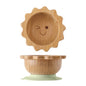 Baby Wooden Tableware Set Wooden Handle Fork Spoon Could Bamboo Wooden Plate Bowl Silicone Suction for Children Feeding Supplies