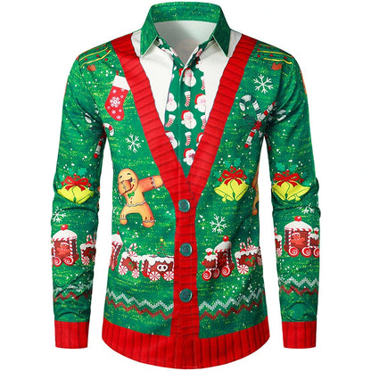 2026 Merry Christmas Lapel Blouse Funny Santa Claus Cosplay Graphic Long Sleeve Shirts For Men Clothes Bachelor Party Fake Suit